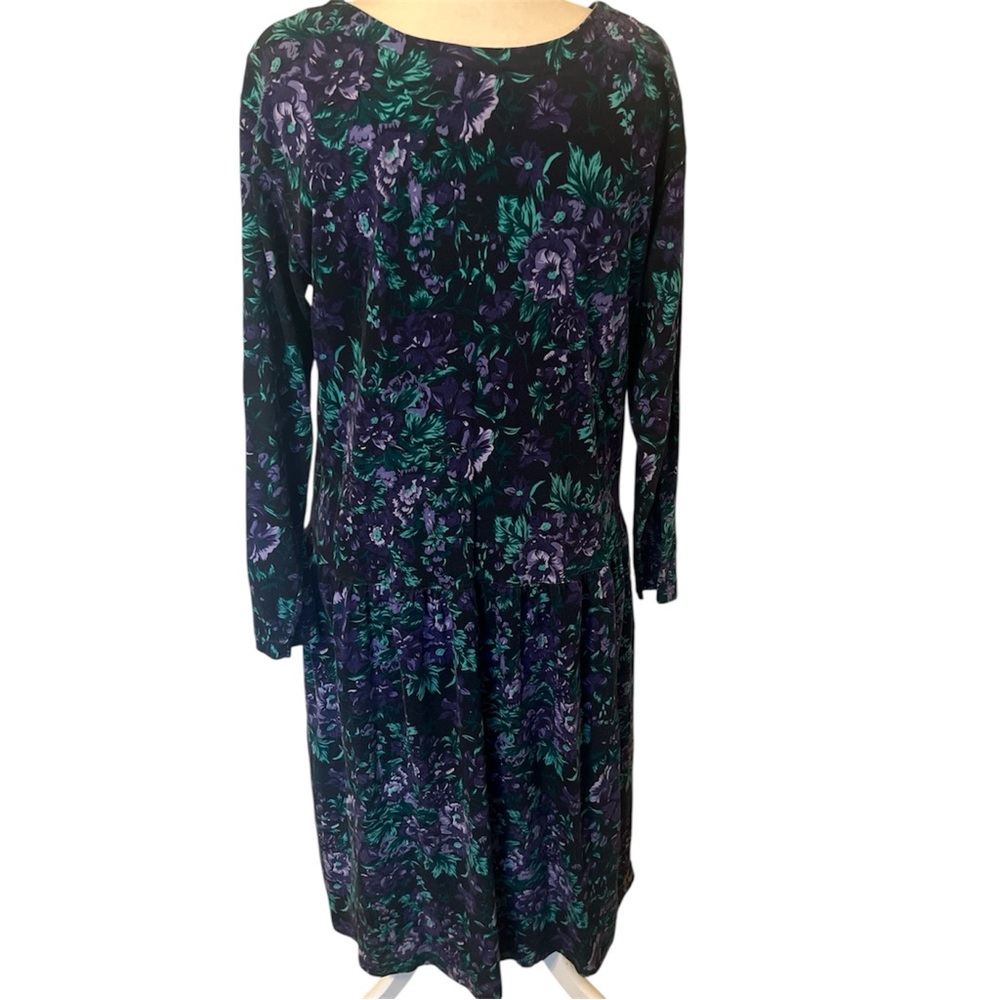 Vintage 90s Floral Maxi Dress XL Purple Green Grunge Pockets - Picture 5 of 9
